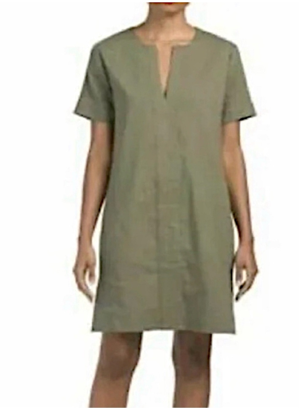 Theory Caliver Linen Blend Olive Short-Sleeve Shift Dress ❤️❤️